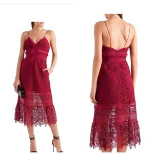 Self-Portrait Red Lace Midi Dress Size L Spaghetti Strap Cocktail Evening​
